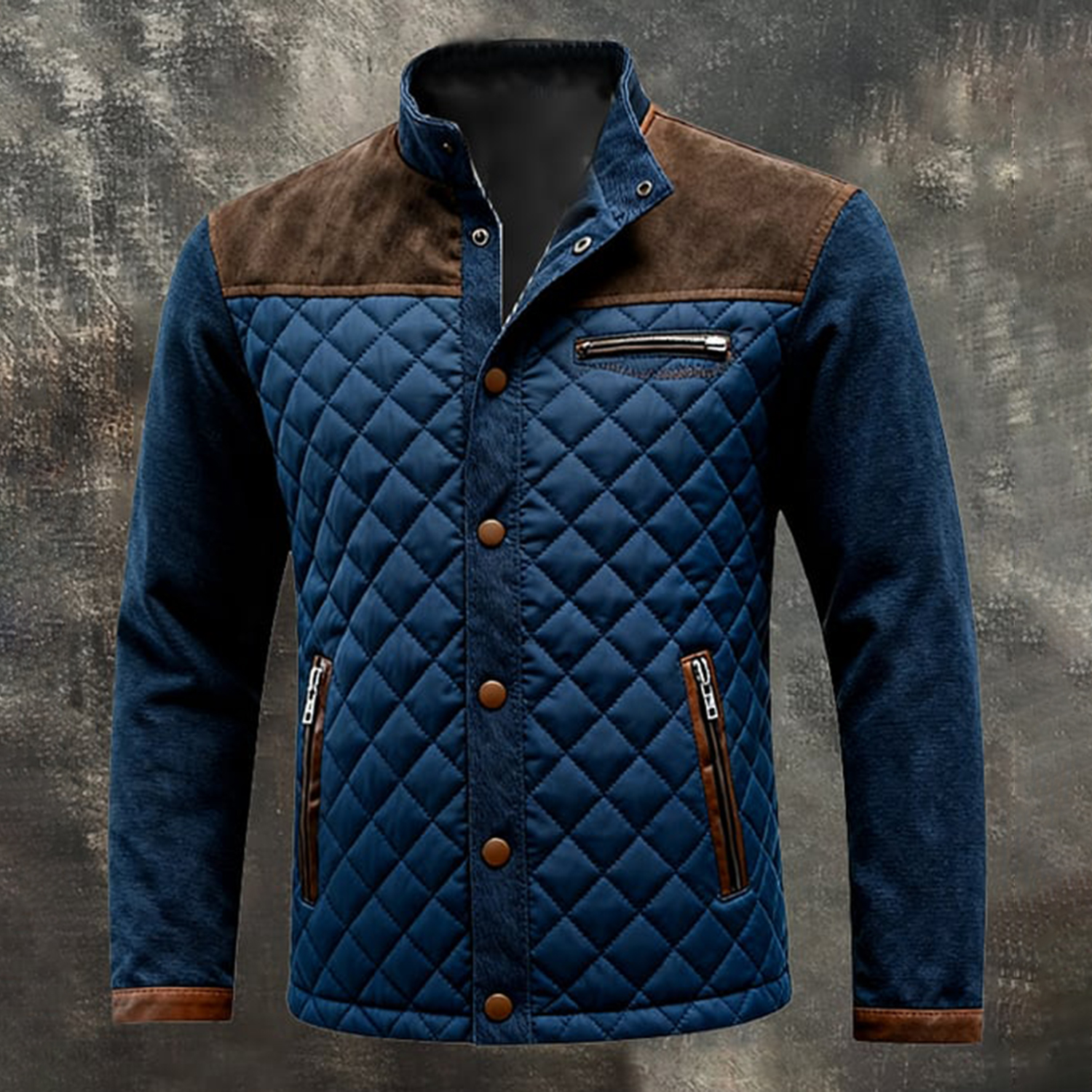 Casual Check Side-Slit Pocket Zip-Up Jacket