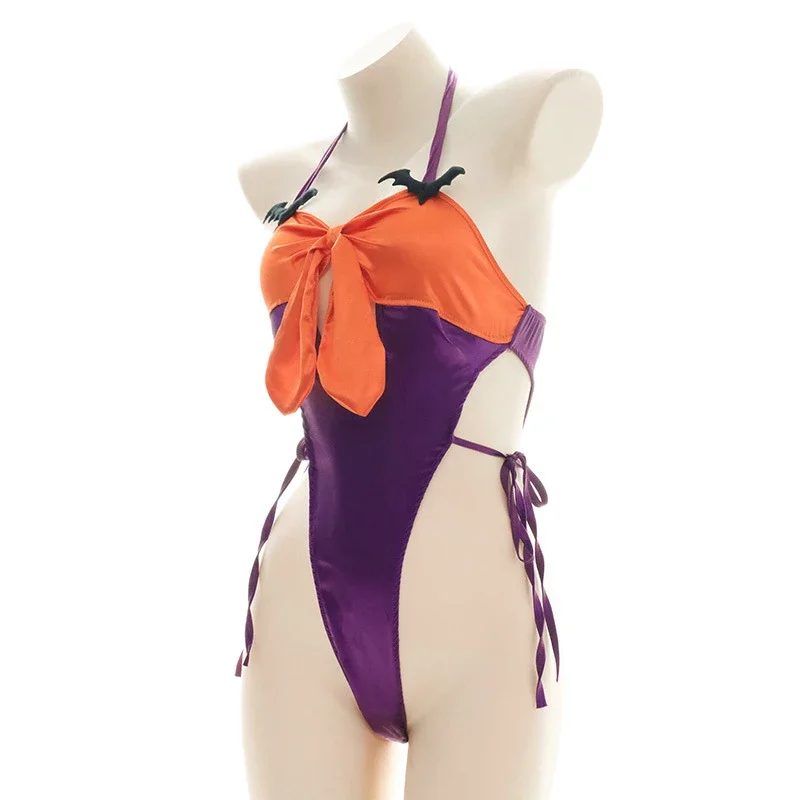 Billionm Sexy Tempatation Halloween Cosplay Erotic Costumes Backless Bow Halter Women Bodysuit Patchwork Satin V Neck Lace Up Lingerie