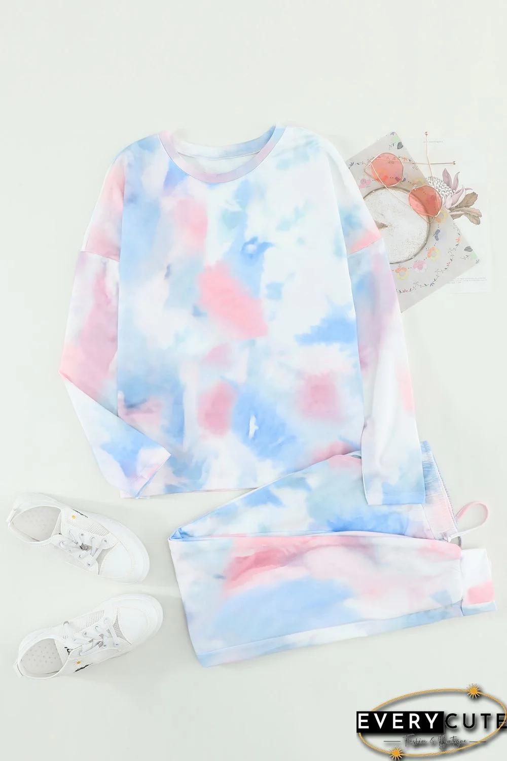 Multicolor Tie Dye Knit Long Sleeve Joggers Set