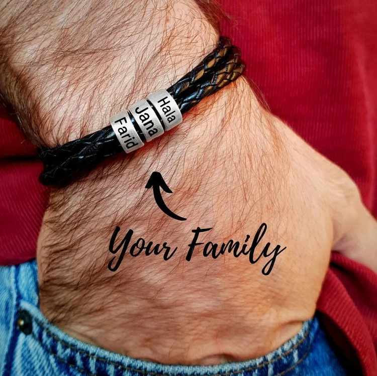 Men Braided Leather Bracelet with Small Custom Beads