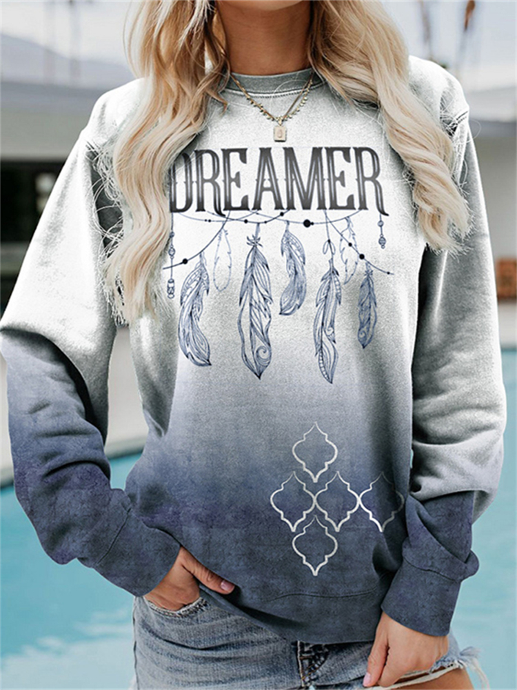  Western Style Feather Print Long Sleeve Sweatshirt Westsshops