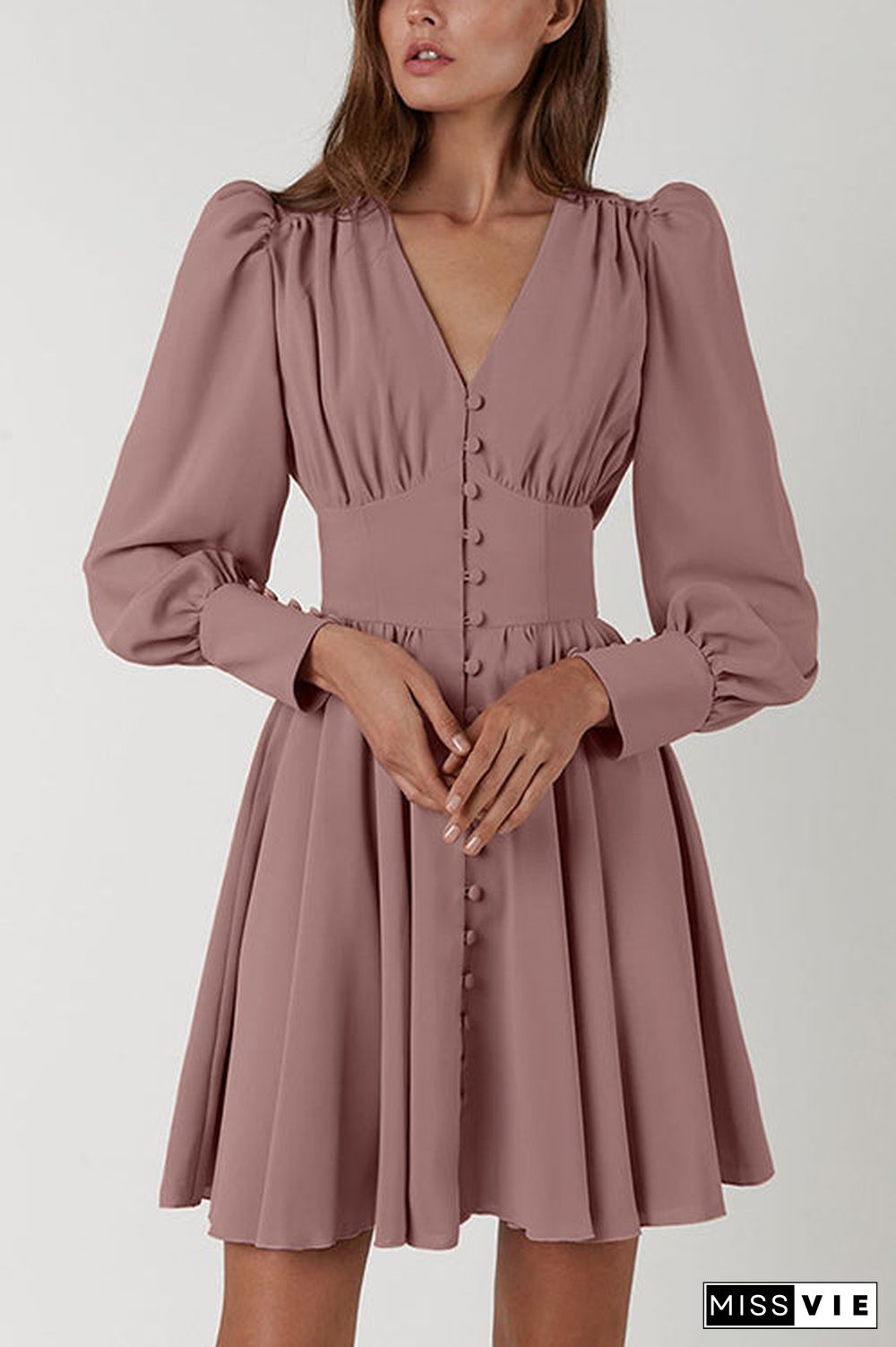 Cuff Buff Long Sleeve Button Dress