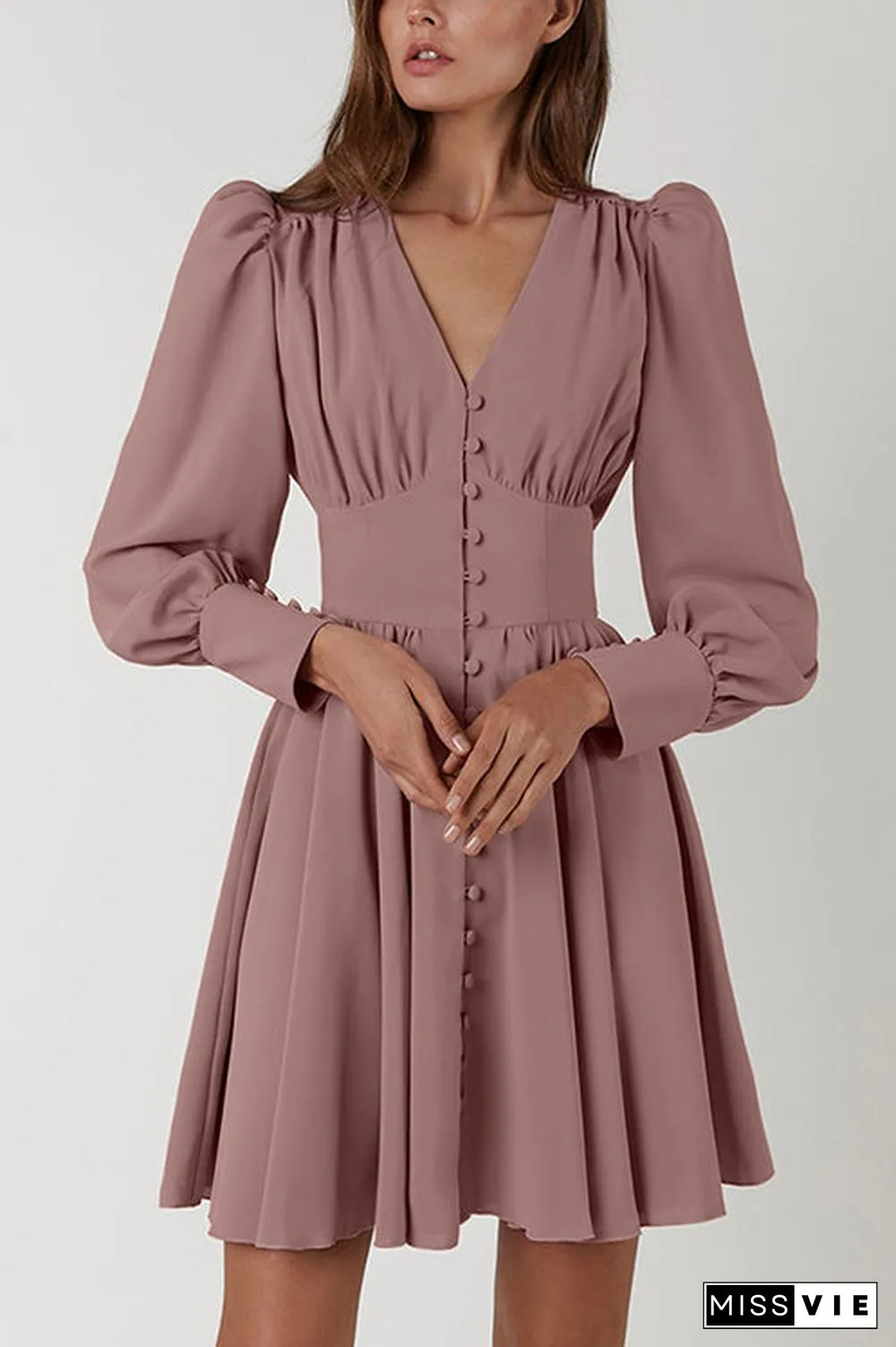 Cuff Buff Long Sleeve Button Dress