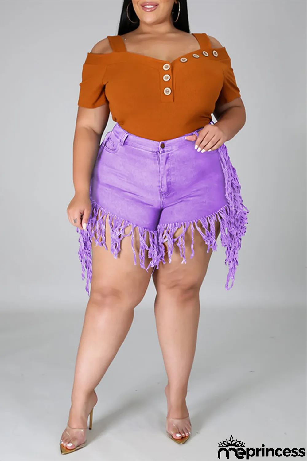 Yellow Fashion Casual Solid Tassel Plus Size Jeans