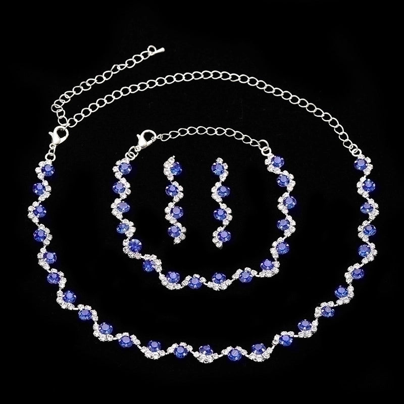 Minimalist Solid Color Rhinestone Inlay Zircon Jewelry Set