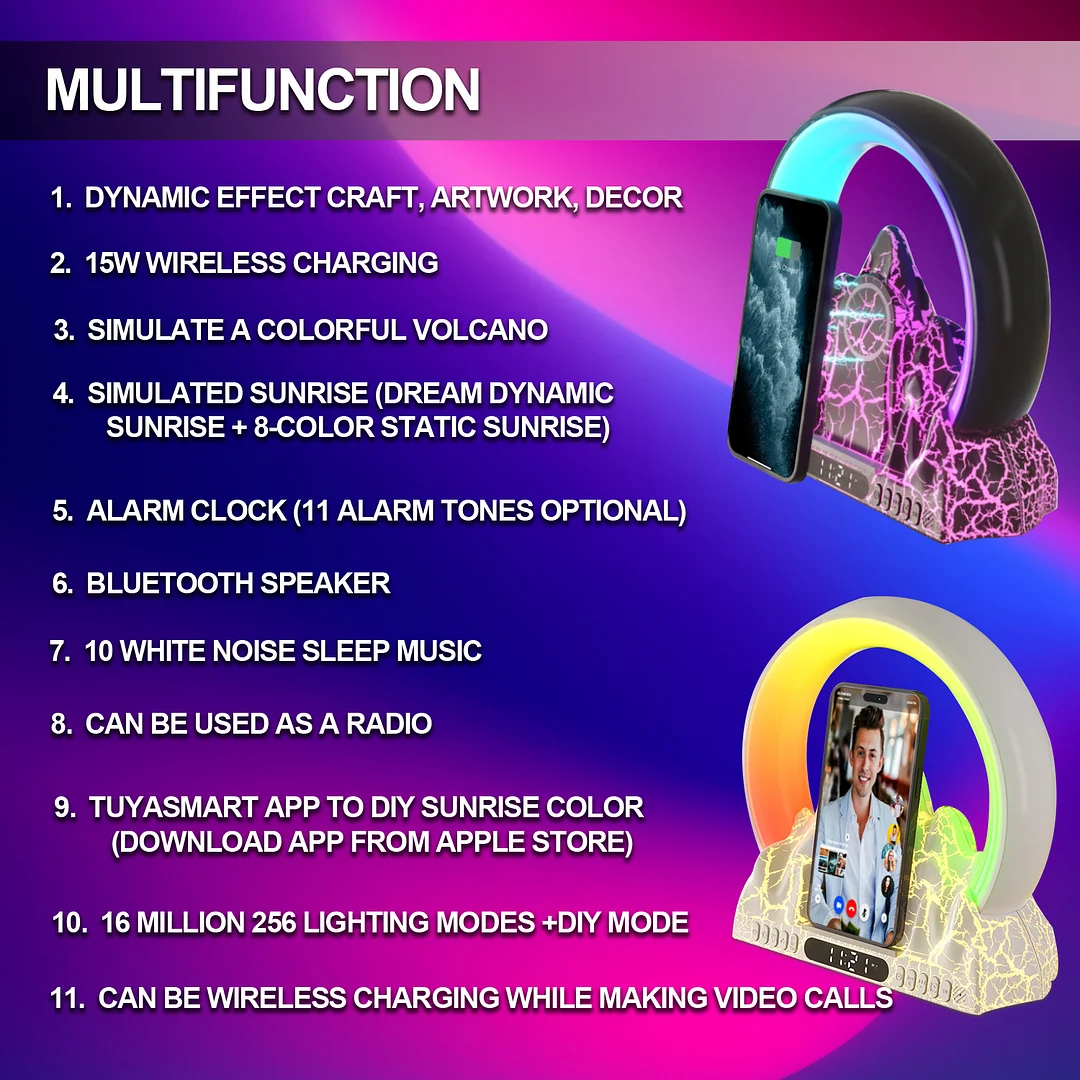 🎉Black Friday Sale🎉Wake-up lamp sunrise colorful flame mountain wireless charging atmosphere table lamp smart electronic alarm clock craft gift