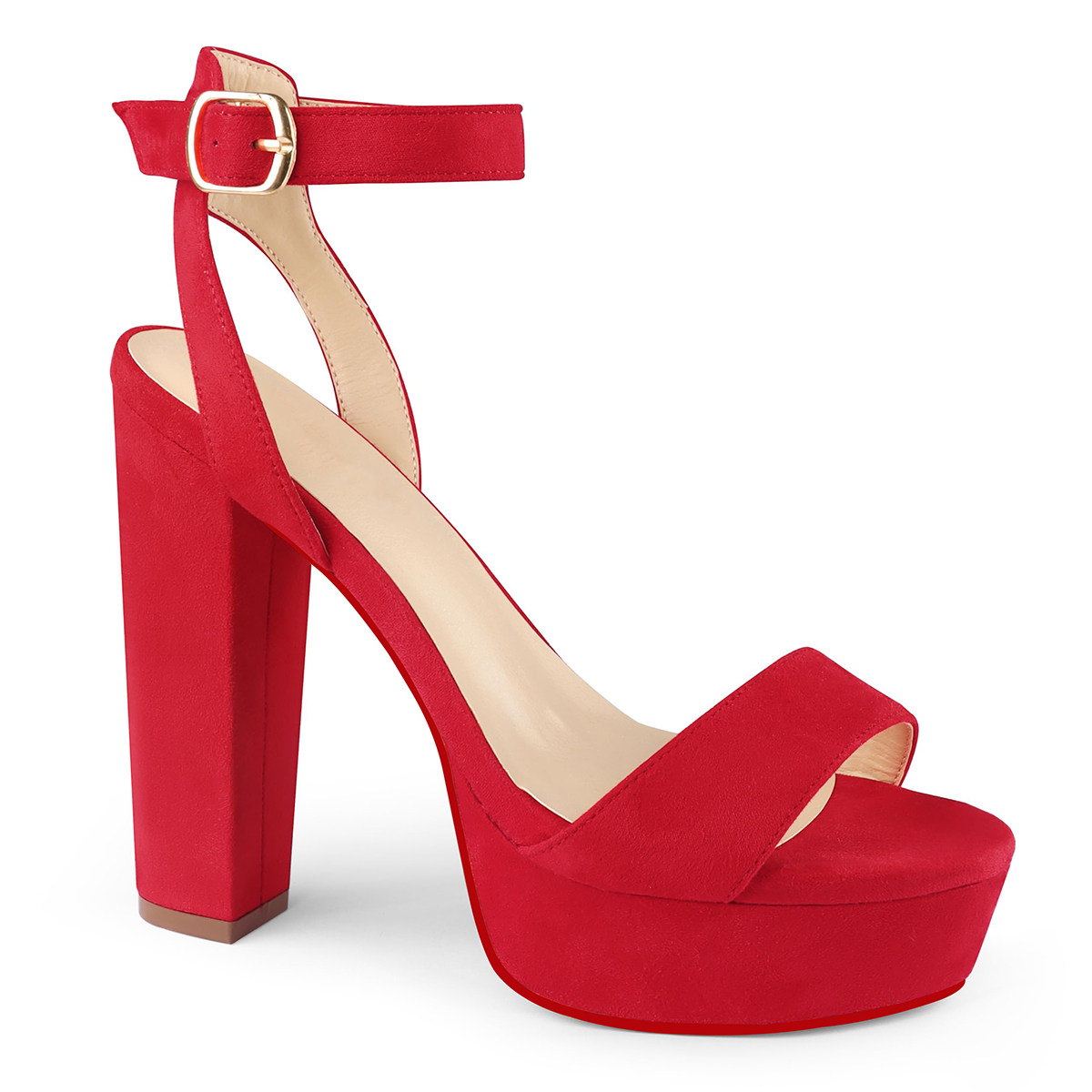 125mm Women's Platform Chunky Heels Ankle Strap Block Heeled Sandals Party Wedding Shoes Red Bottom Shoes-MERUMOTE