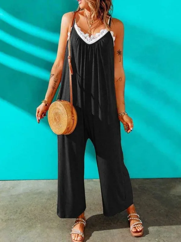 Women's Pure Color Casual V-Neck Rompers