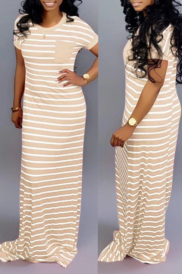 Casual Striped Floor Length Maxi Dress
