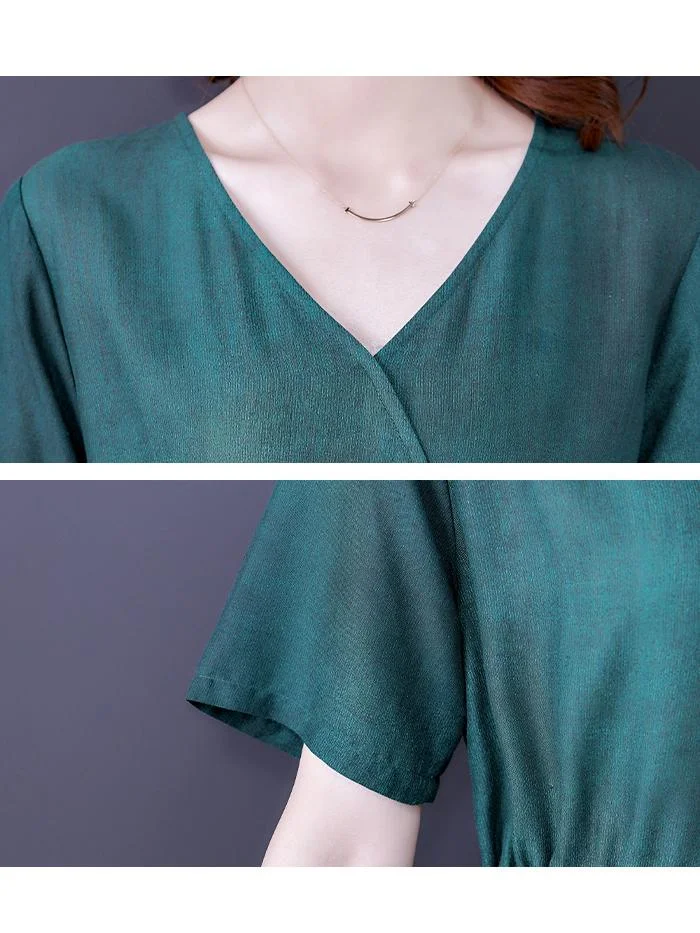 Contrasting color v-neck long dress