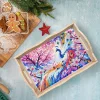 (US Only)Wooden Peach Blossom Peacock 5D DIY Diamond Painting Tray Art Craft with Handle