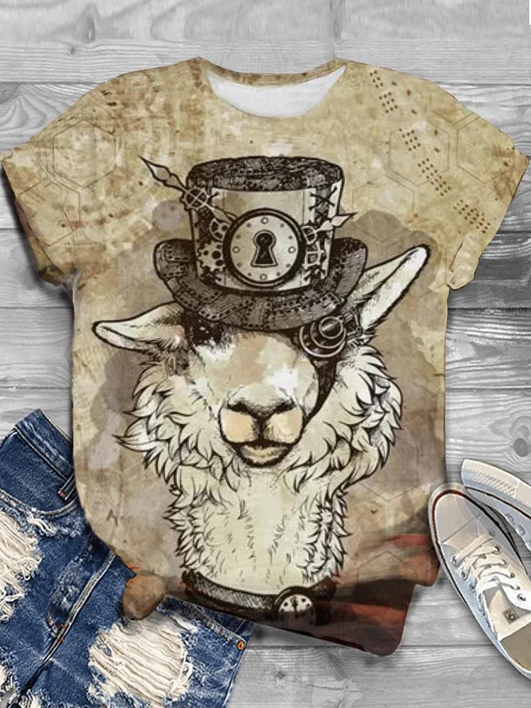 Bestdealfriday Plus Size Vintage Cotton Blend Crew Neck Animal Shirts Tops 9326717