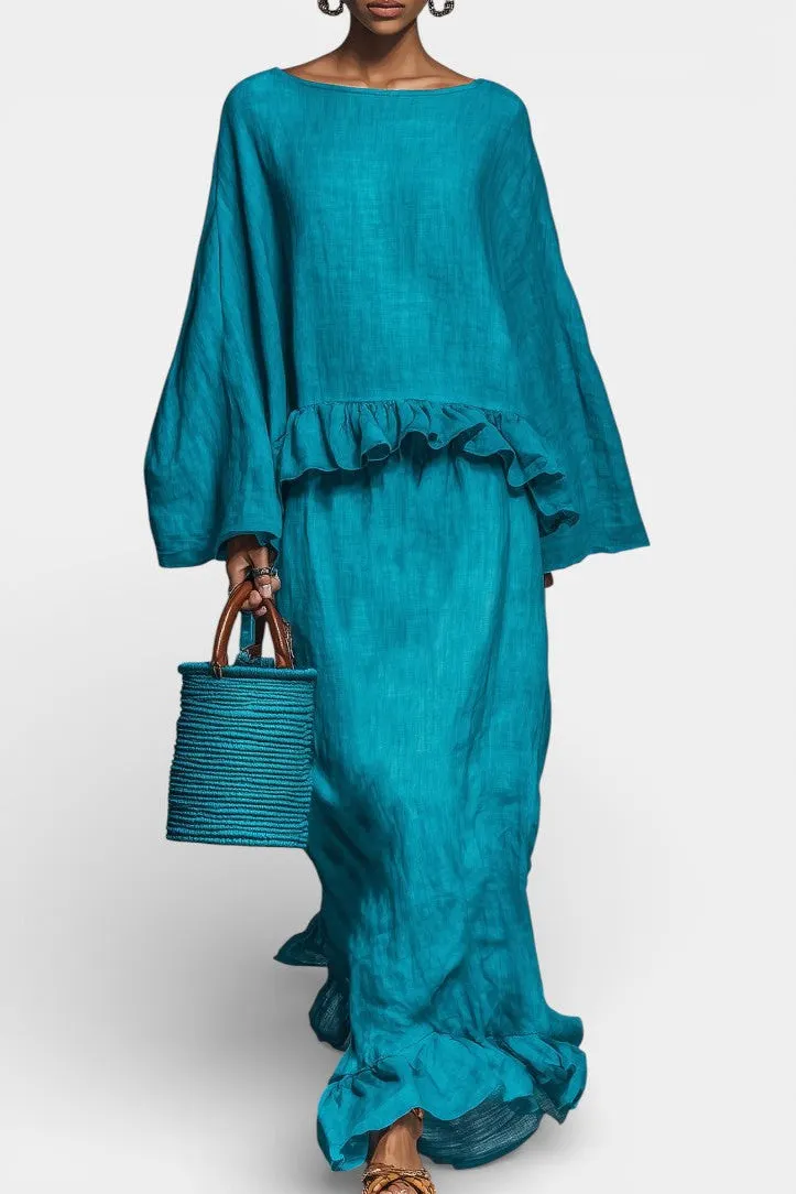 Ruffled Sleeve Top with Flared Skirt Set