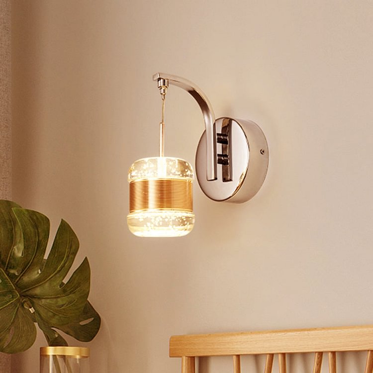 Traditionalism Drum Wall Mount Lamp LED Bubble Crystal Wall Sconce Lighting in Gold for Bedroom