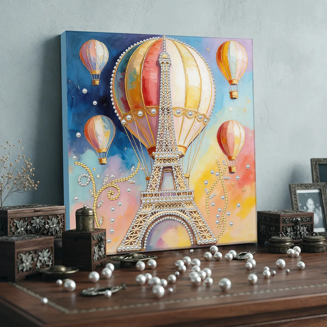 Paris Hot Air Balloon - DIY Pearl Diamond Art Kit With Frame 30*30cm