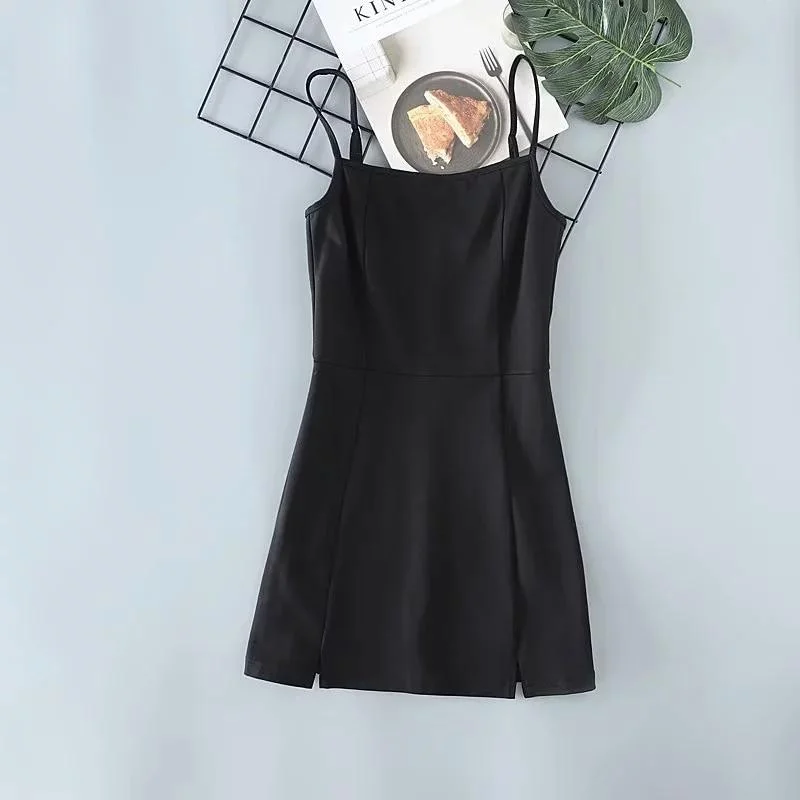 2023 Summer New Fashion  Girl Female Women Bodycon Mini Camis Dress Black Bifurcation Dresses LZIW