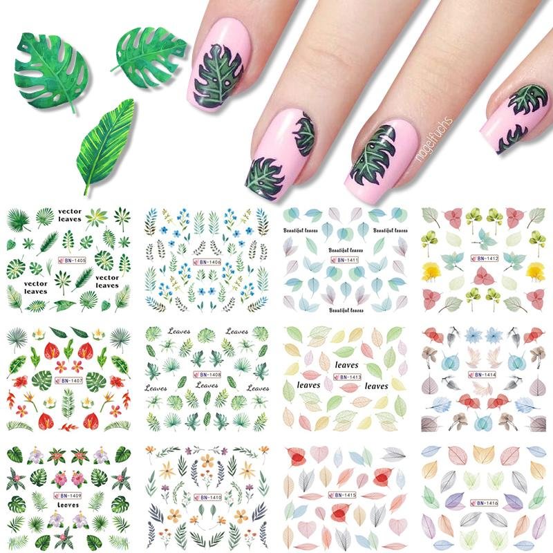 12Pcs/Set Summer Simple Flower Leaves Pattern Nail Water Decals Fruit Nail Transfer Slider Sticker Nail Art Wraps Decoration