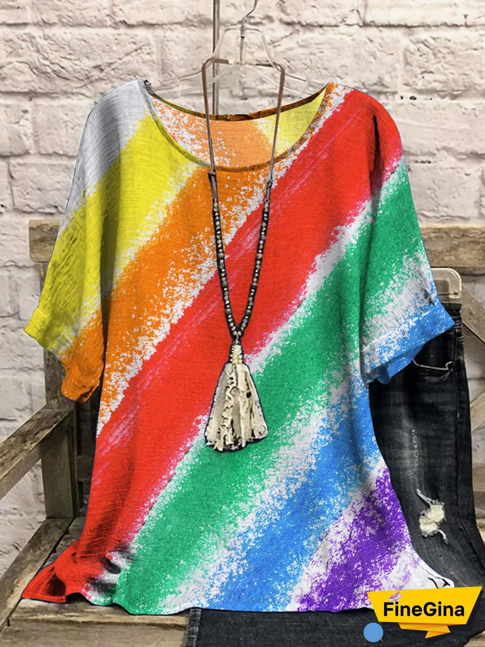 Women Half Sleeve Scoop Neck Tie Dye Colorful Women Tops