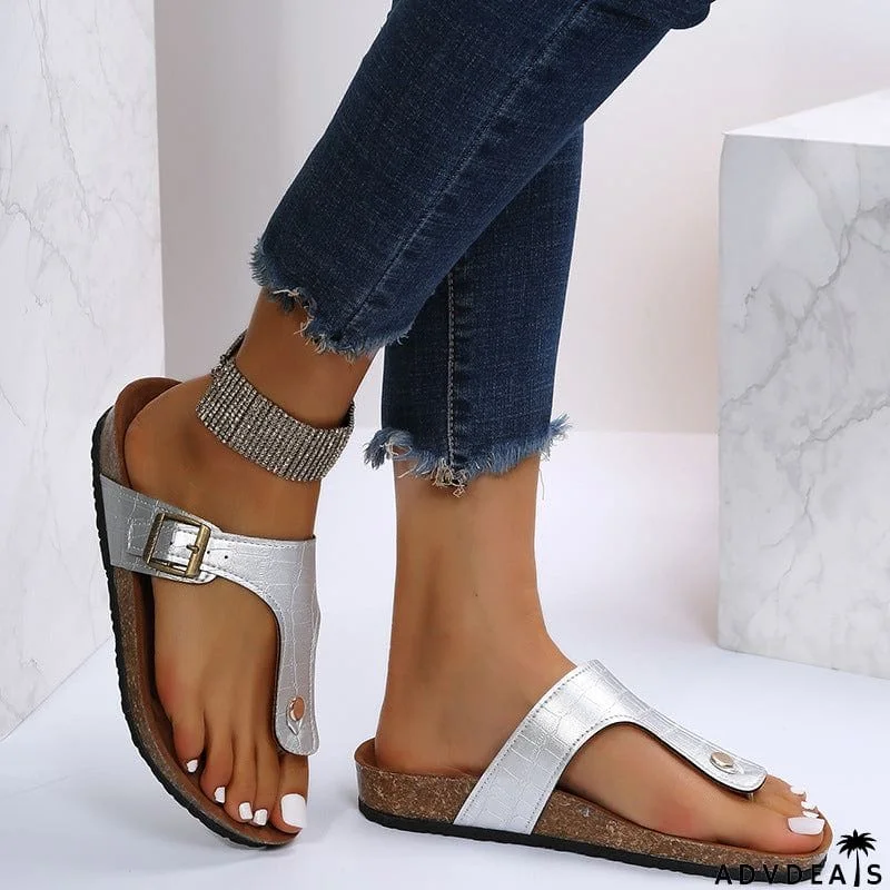 Solid Color Flat Heel Flip Flops For Women