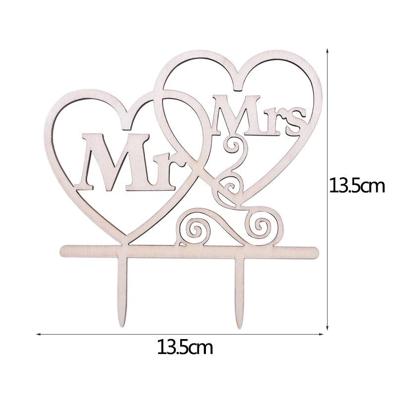 1Pcs Wedding Cake Topper Wood Mr& Mrs Just Married Decoration Bride Groom DIY Wedding Cake Decorations Engagement Party Supplies