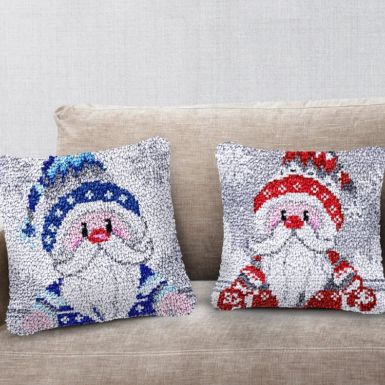 Blue Cartoon Gnome Xmas Latch Hook Pillow Kit Hooked Cushion for Adult,  Beginner and Kid