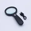 Handheld Magnifying Glass with LED Light & 3 Brightness Levels Illuminated Book Magnifier USB Rechargeable for Senior Reading Coin Stamps Inspection Gift (Black)