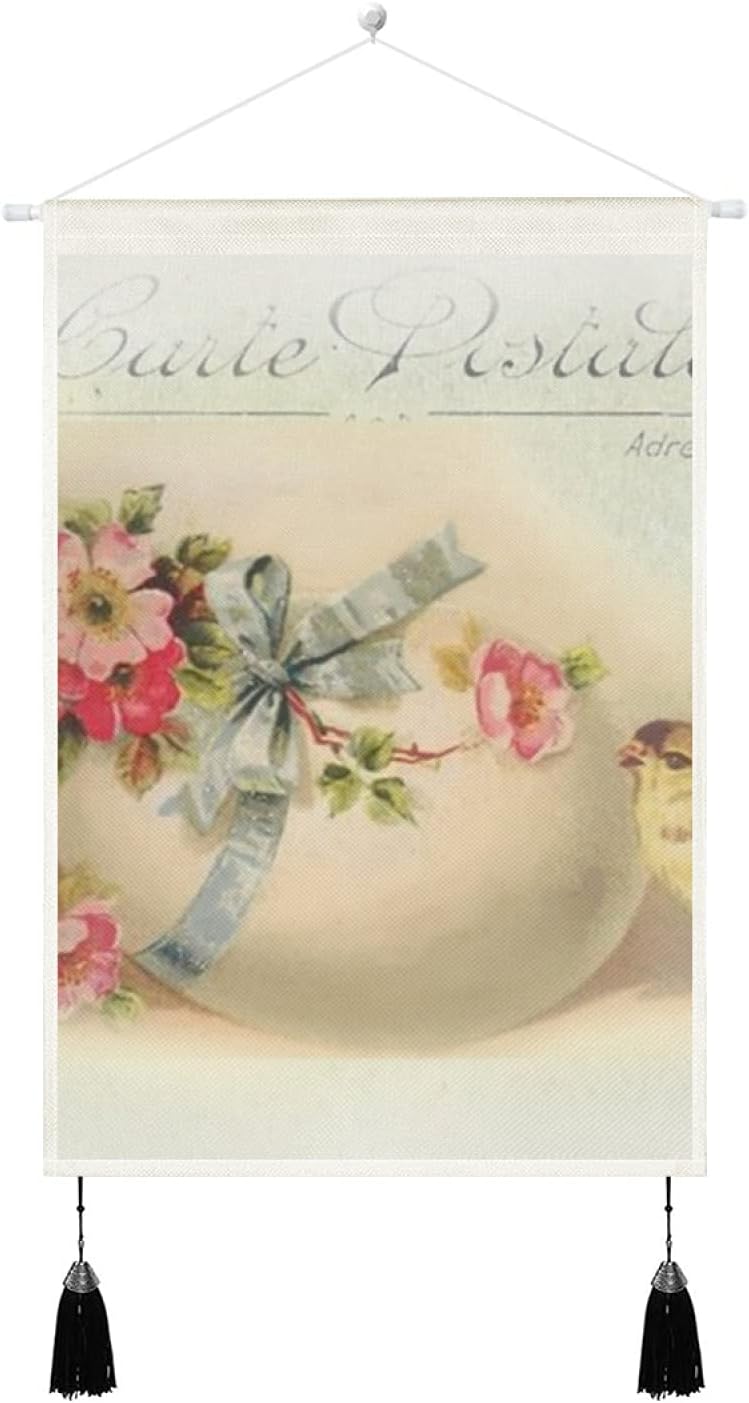 Victorian Easter chic and egg Hanging Poster Canvas Wall Art, Tapestry Plush Scroll with Tassels, Art Print Bedroom Living Room Dorm Decorations Hang 13.8 X 19.7 inches