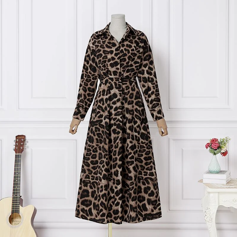 ZANZEA Elegant Autumn Leopard Printed Sundress Bohemian Women Lapel Neck Shirt Dress Femme Robe Long Sleeve Party Midi Vestidos