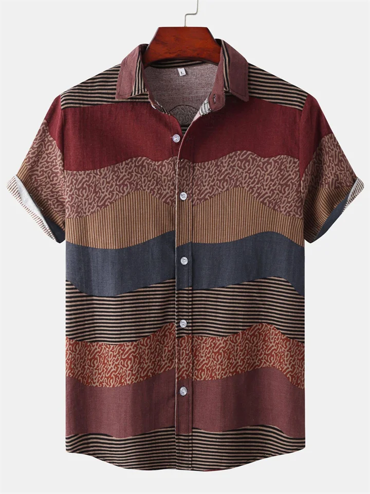 Summer Men's Short-sleeved Shirt Color Blocking Fashion Design Men's Lapel Short-sleeved Shirt Man