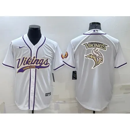 Men's Minnesota Vikings White Team Big Logo With Patch Cool Base Stitched Baseball Jersey