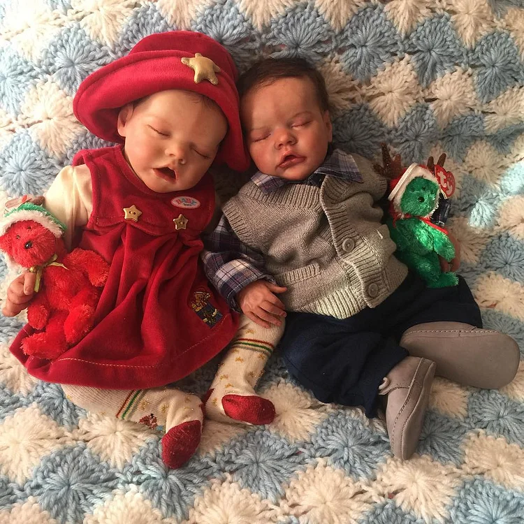 "Merry Christmas!"- 17" Realistic Reborn Beautiful Silicone Baby Doll Twins Boy and Girl Vera and Winnie Rebornartdoll® RSAW-Rebornartdoll®