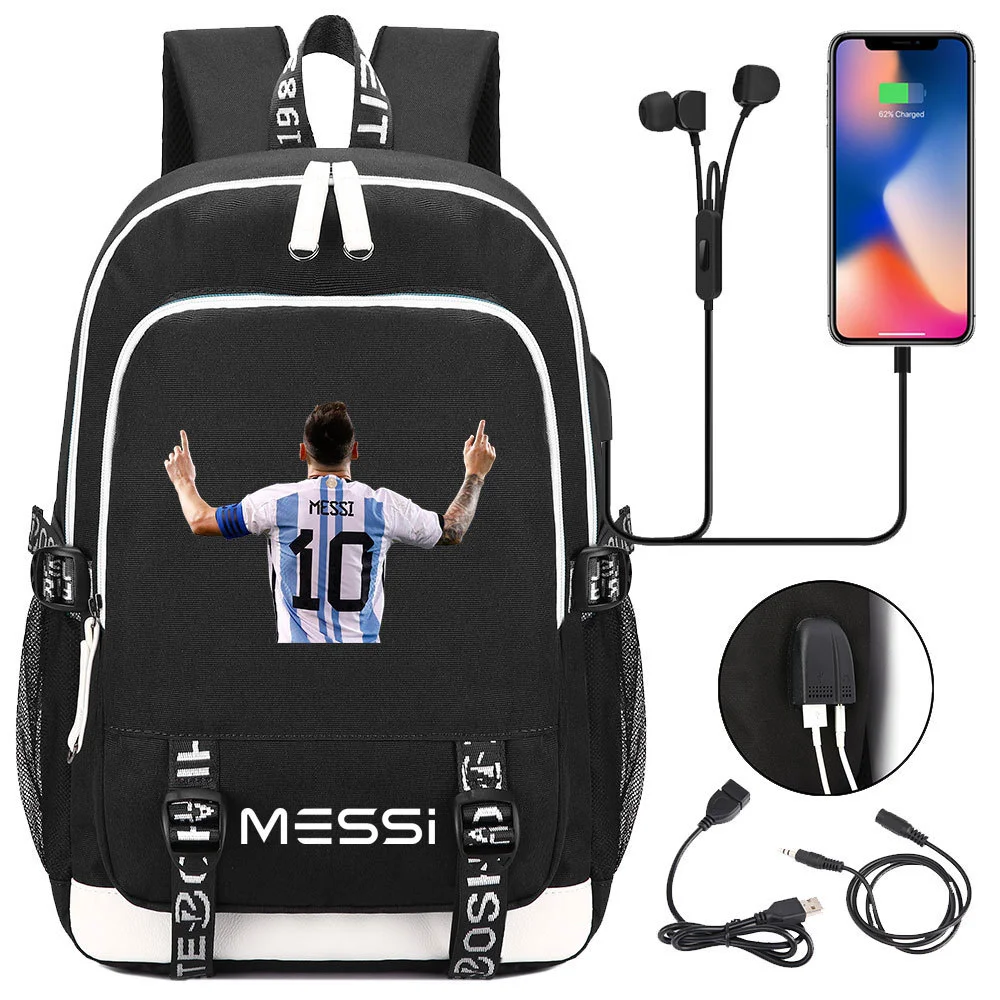 Buzzdaisy Get Your Little Messi Ready for School with our Lionel Messi Theme Backpack – Fits 15-inch Laptop, USB Charging Cable, and Ample Storage Space!