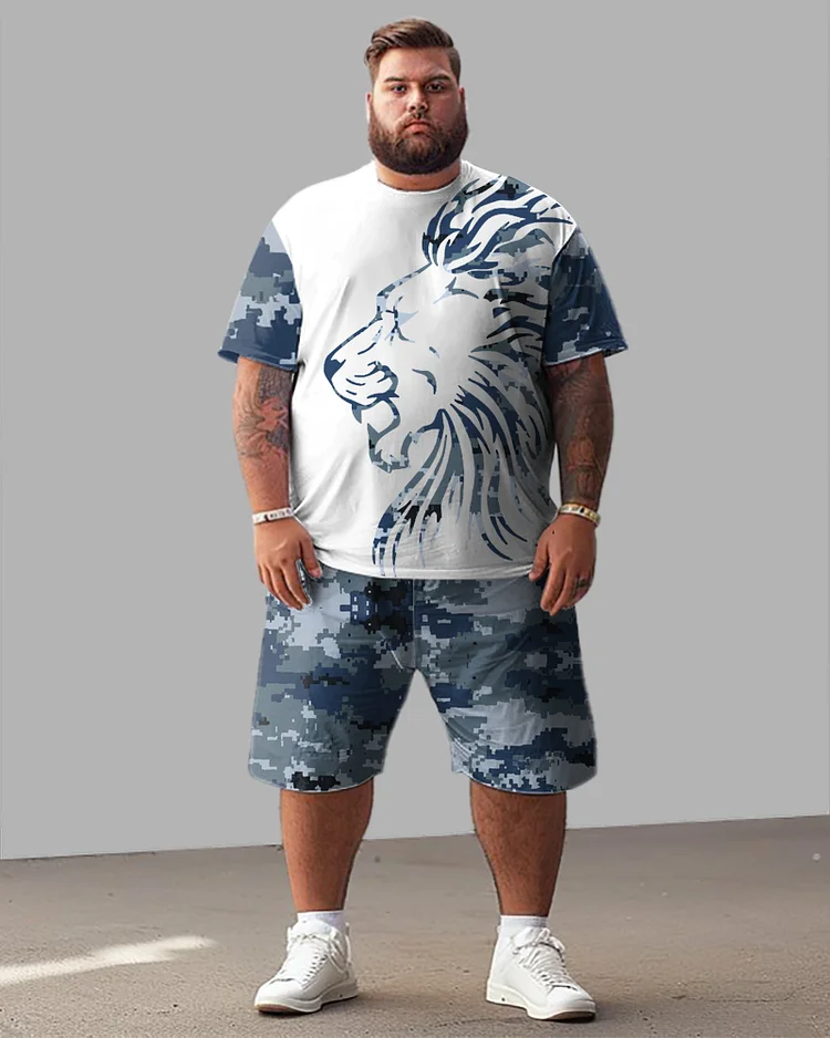 Men's Plus Size Camo Lion Head T-Shirt Shorts Suit