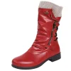 Women's Lace-Up Panel Leather Zip-Up Boots