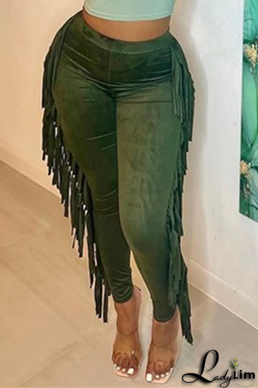 Black Fashion Casual Solid Tassel Regular High Waist Pencil Trousers