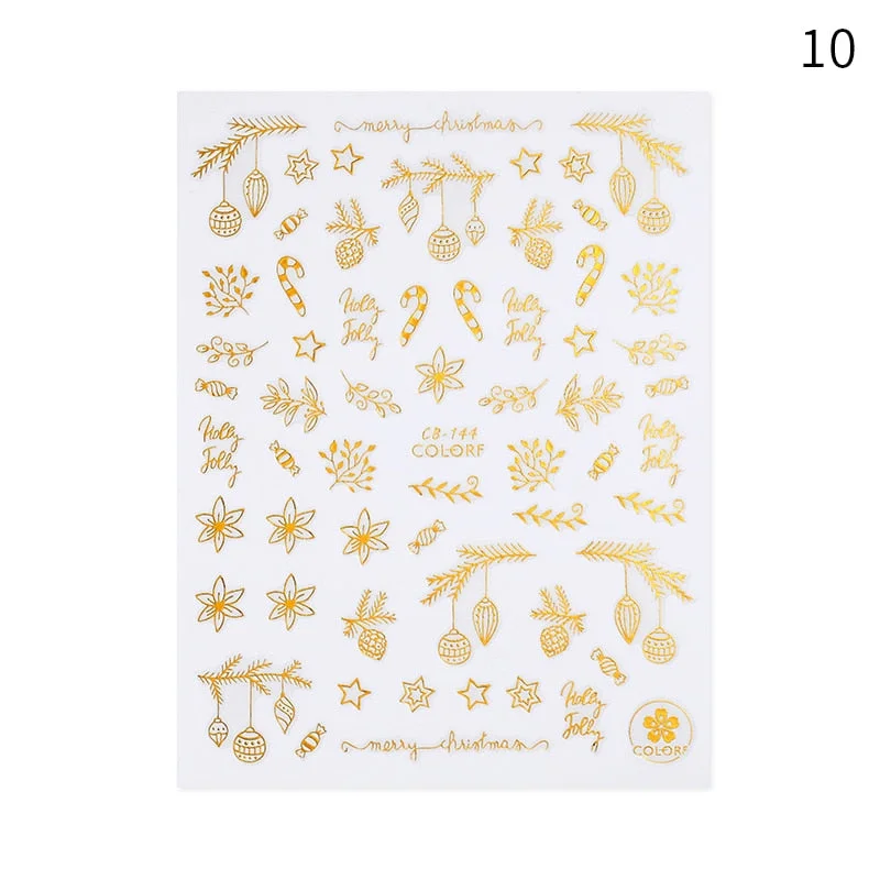 Winter Xmas 3D Nail Sticker Christmas Elk Santa Snowflake Rabbit Cartoon Slider Design Polish Nails Decals Nail Art DIY Decor-Nail Inspo