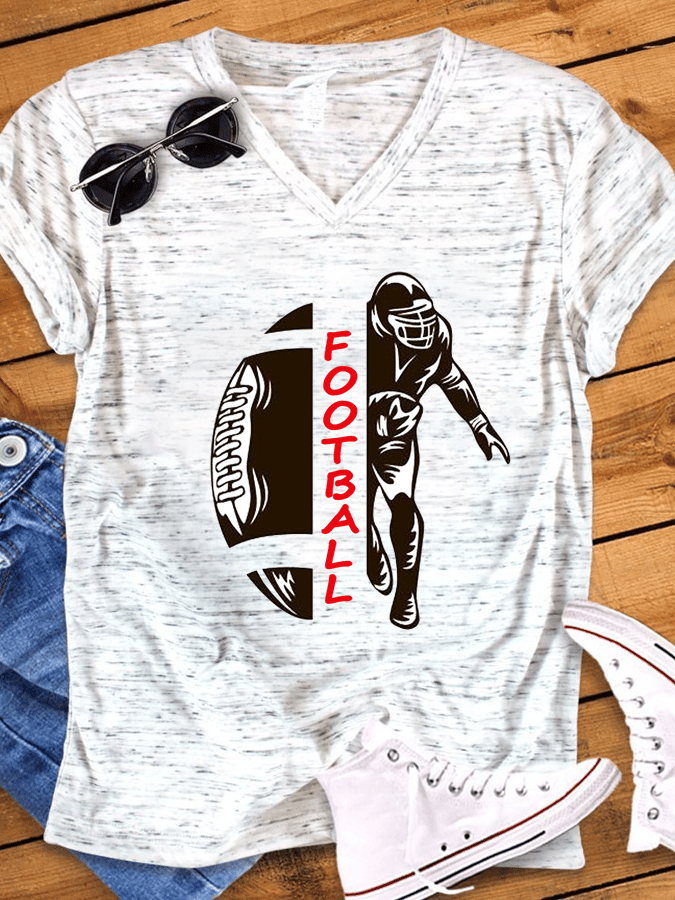 Women's V-Neck Snowflake Dot FOOTBALL Print T-Shirt