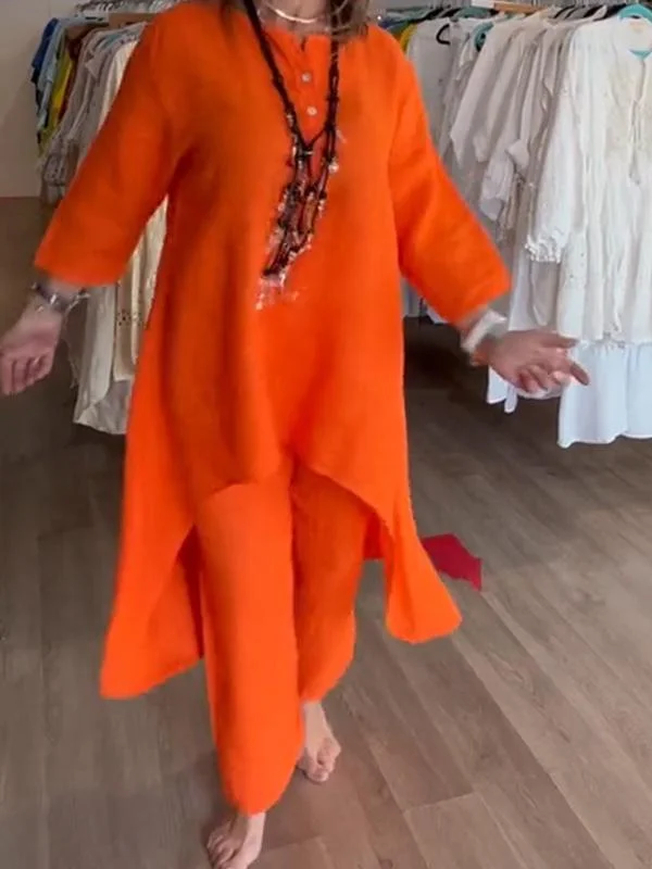 Long Sleeve Shirt Loose Pants Two Piece Set