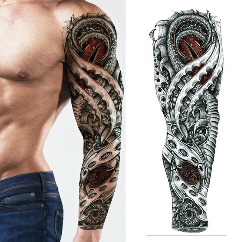 Sdrawing Temporary Full Arm Tattoos Man Women Cool Leg Art Tiger Wolf Black Sleeve Large Fake Sticker Glitter Multiple Style