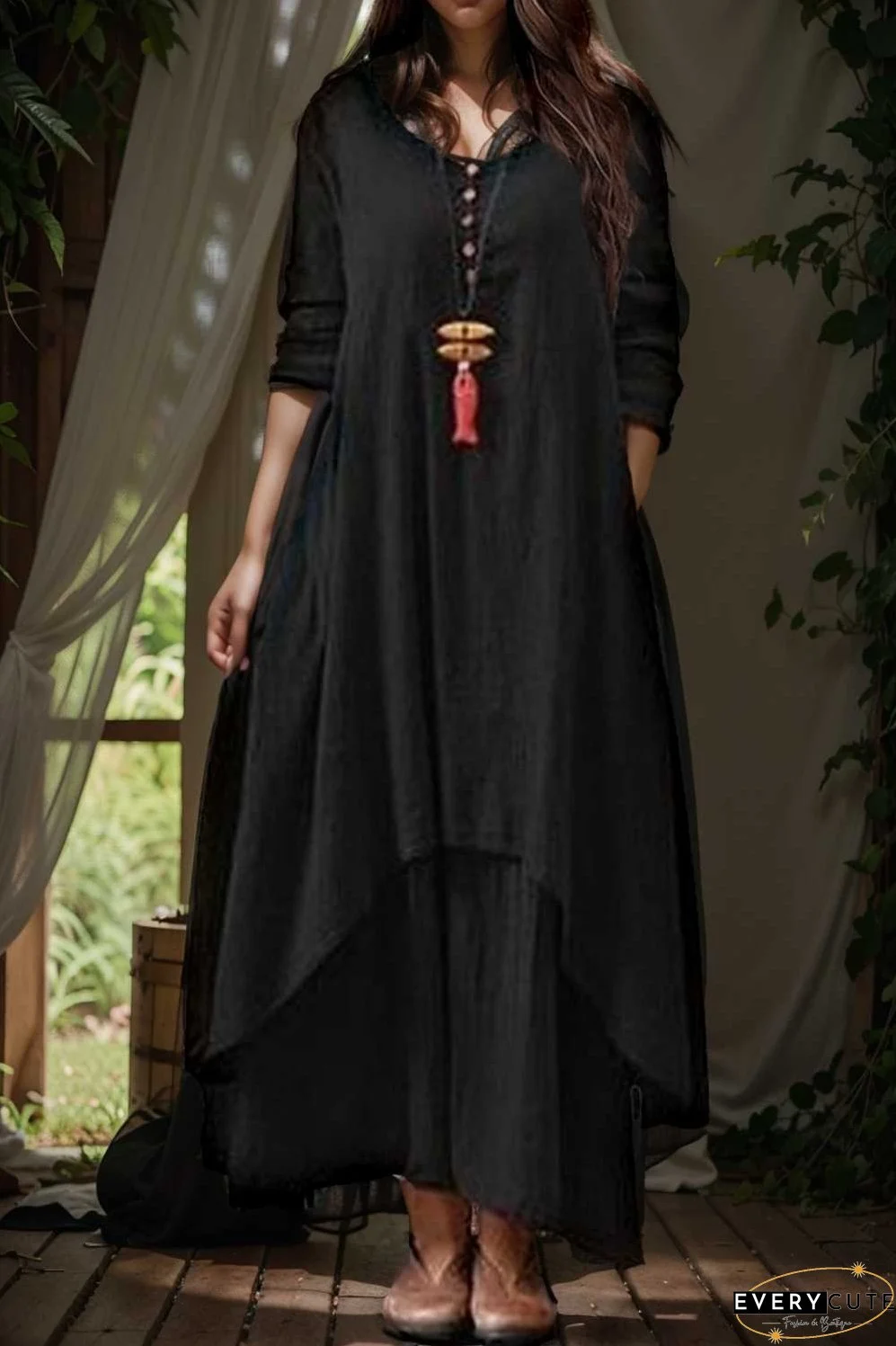 women s plus size casual dress swing dress solid color long dress maxi dress long sleeve button two piece v neck
