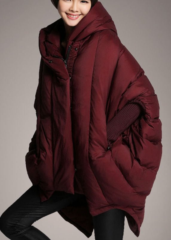 Trendy Mulberry hooded zippered Cloak Sleeves Winter Duck Down down coat