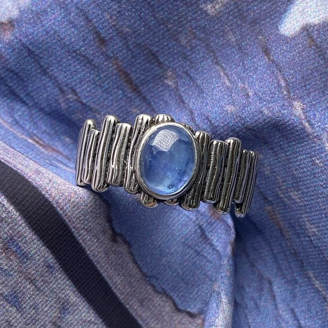 Aquamarine S925 Silver Adjustable Retro Ring