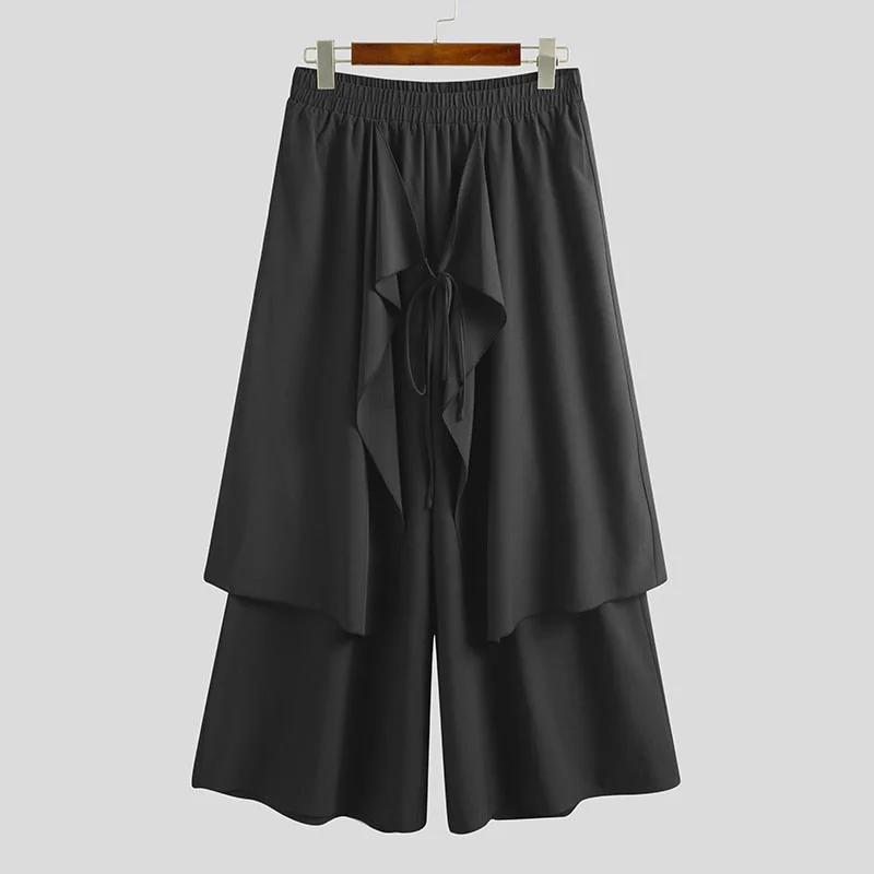 INCERUN 2022 Fashion Men Wide Leg Pants Solid Color Elastic Waist Irregular Skirts Trousers Punk Black Joggers Casual Streetwear