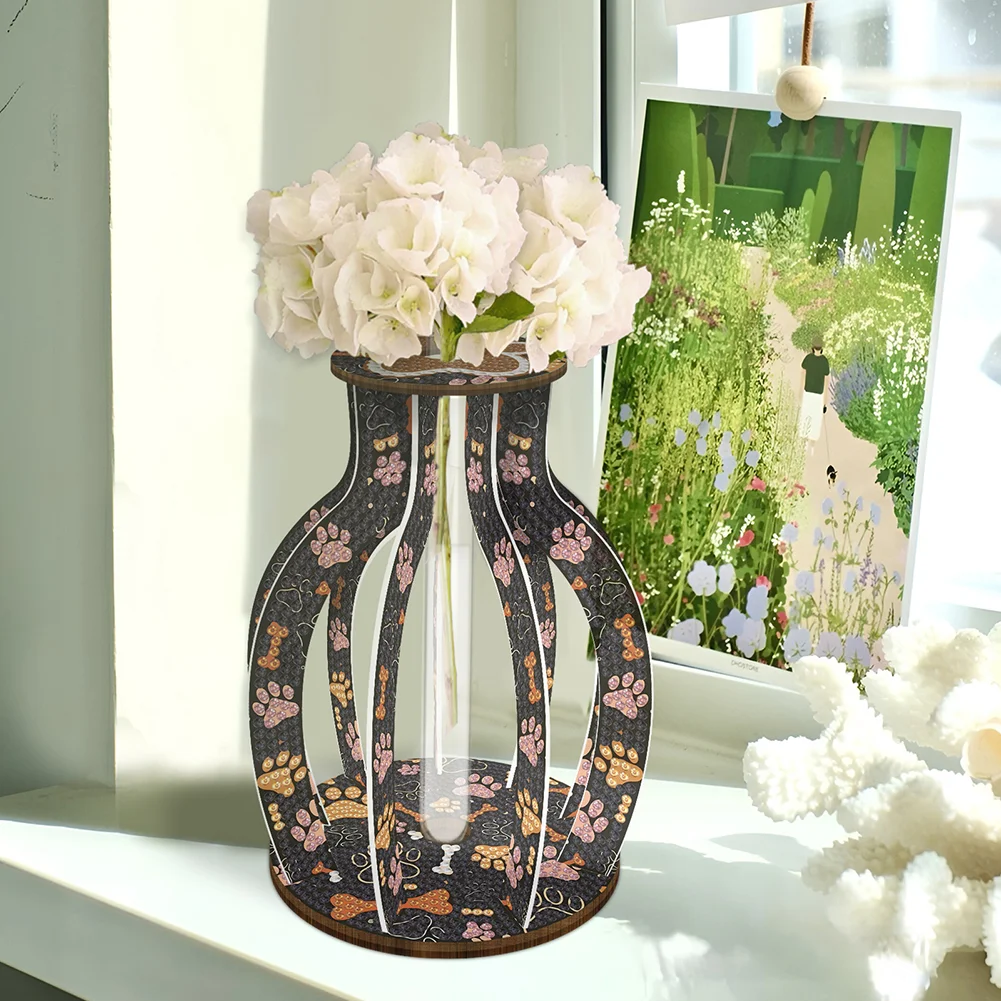 Wooden Paws Diamond Painting Rhinestones Vase 5D DIY Diamond Art Flower Vase