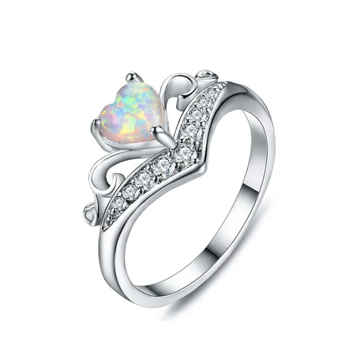 For Love - S925 I Love You Forever and Always Heart Crown Opal Ring