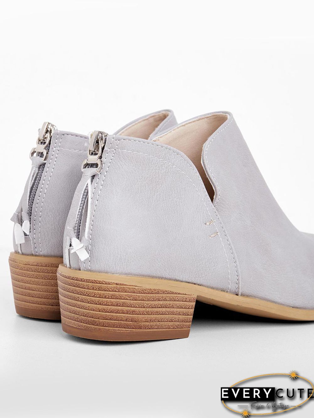 Pu Chunky Heel Zipper Pumps