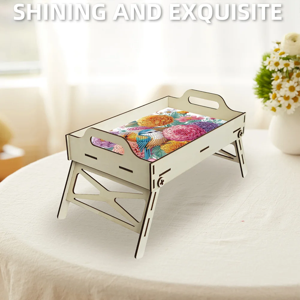 5D DIY Flower-Bird Diamond Painting Serving Tray with Handle for Coffee Table