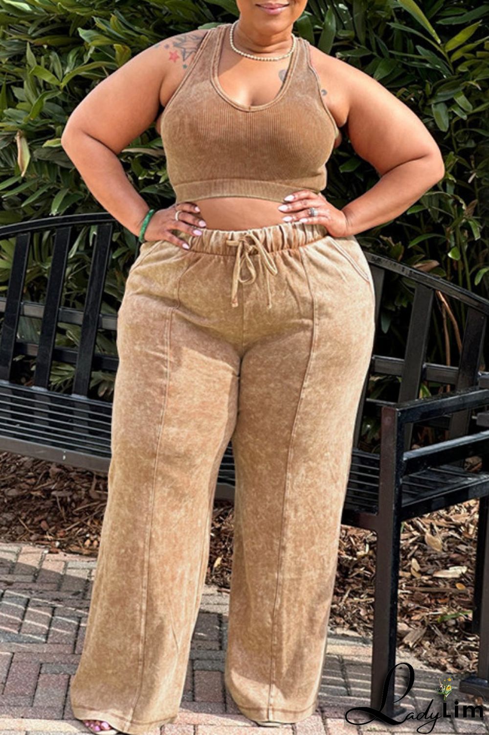 Black Gray Casual Solid Vests Pants O Neck Plus Size Two Pieces