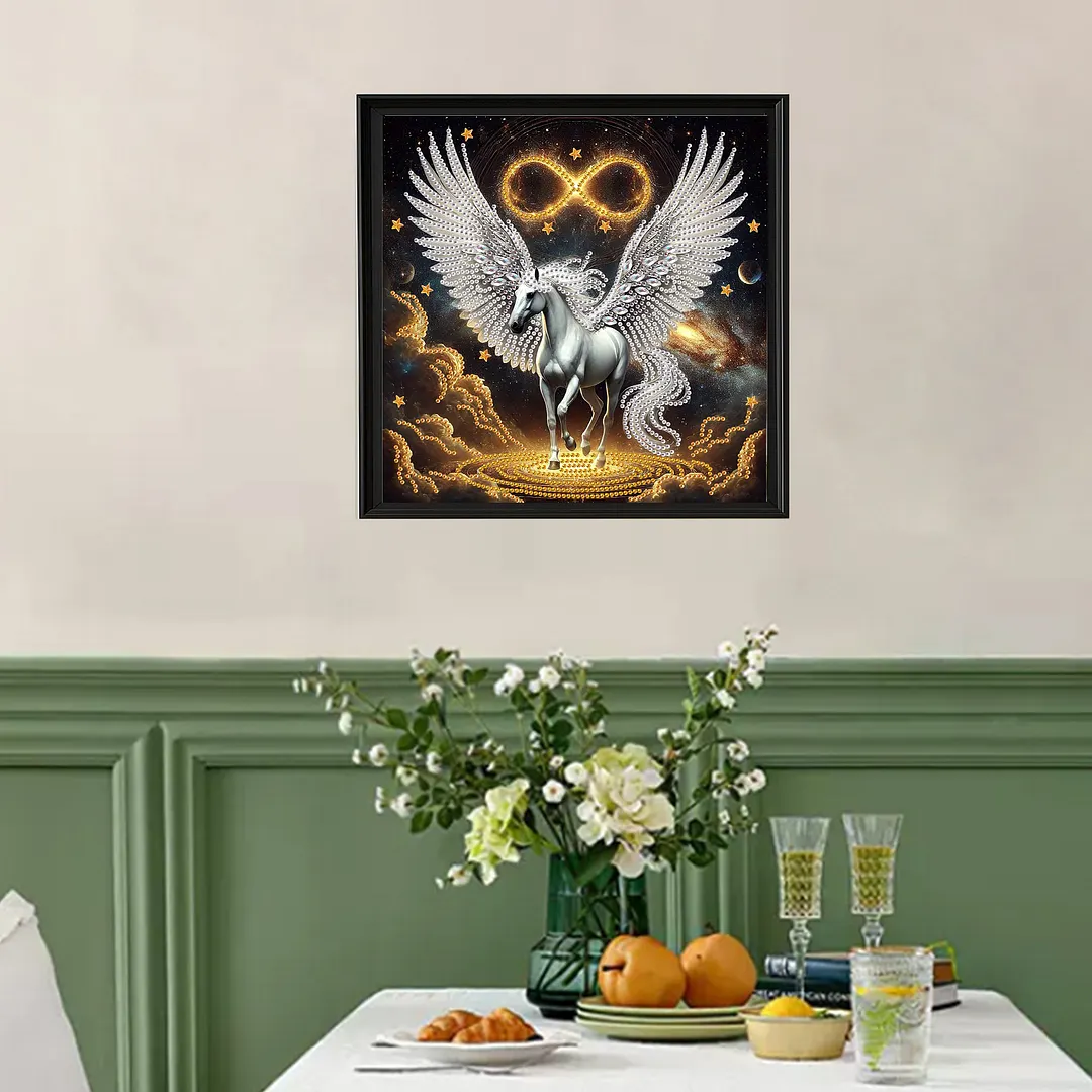 Starry Pearl Pegasus Special Shaped 5D DIY Partial Drill Diamond Painting Kits for Adults Beginners Home Decor Diamonds Paintings Gem Art 11.81 X11.81inch