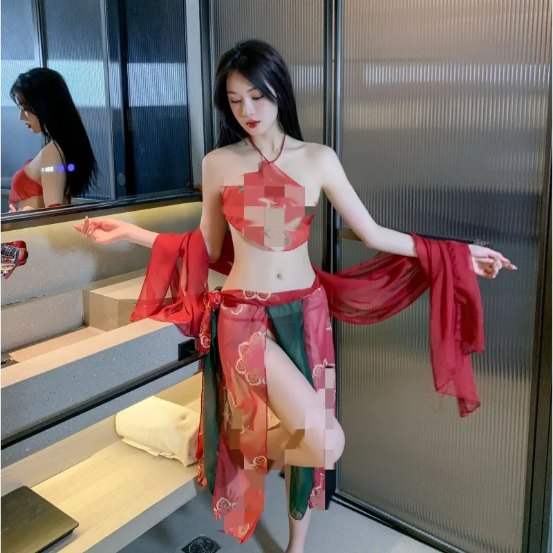 Churchf Sex Lingerie Antique Hanfu Sexy Passion Dunhuang Dance Dress Pure Belly Pocket Classical Suit Antique Fairy
